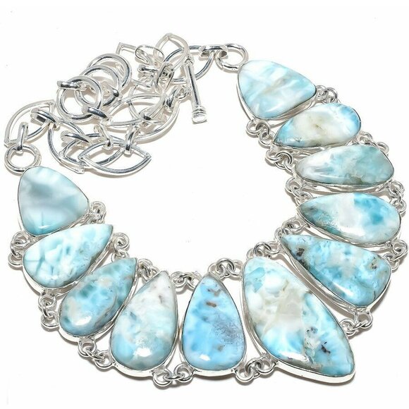 NEW - Caribbean Larimar Stone Sterling Adjustable Necklace - Picture 1 of 7